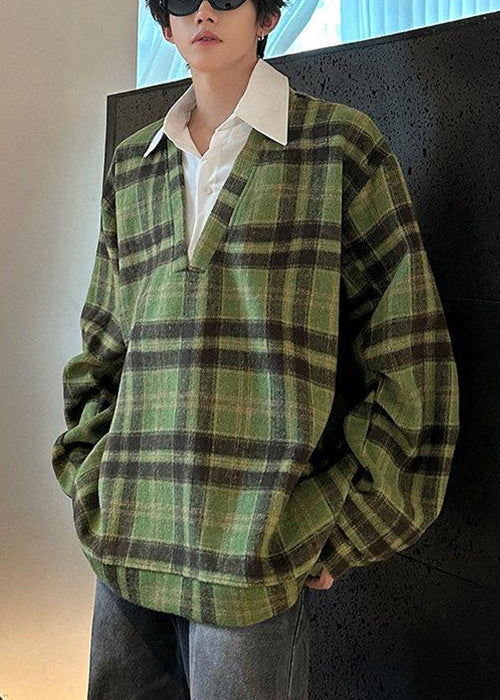 French Purple Plaid Button Patchwork Woolen Shirts Spring