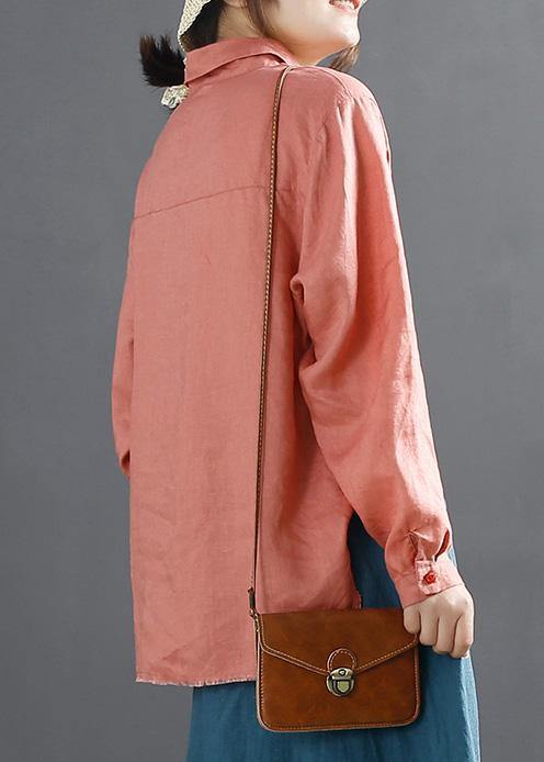 French Red Shirts Lapel Embroidery Blouses