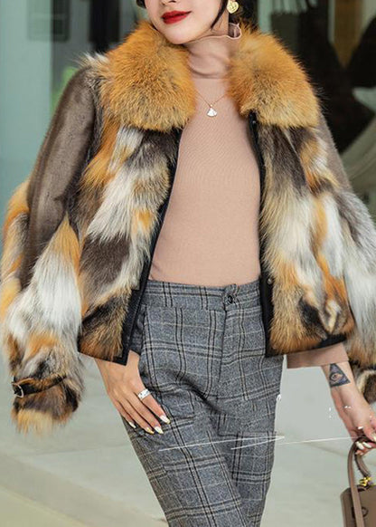 French Red Square Collar Warm Mink Velvet Leather and Fur Coat Winter