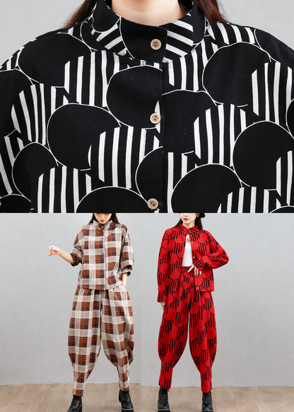 French Red Stand Collar Shirts and Beam Pants Two Pieces Set Long Sleeve