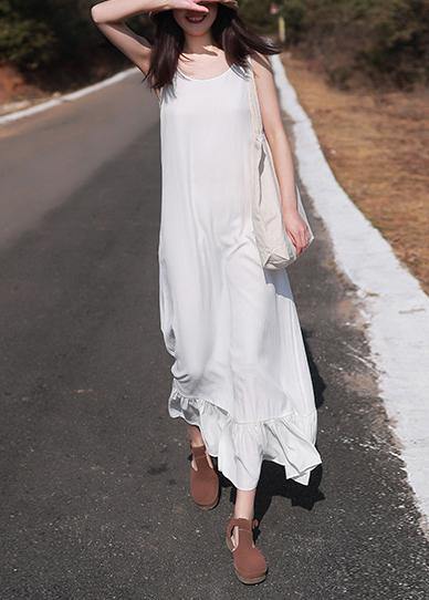 French Sleeveless Ruffles Wardrobes Tutorials White Loose Dresses