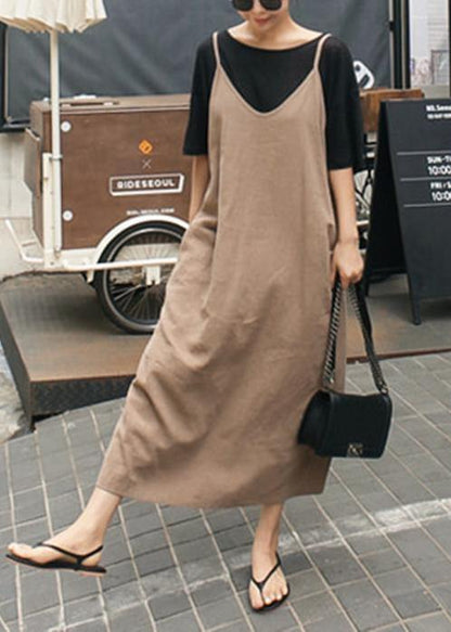 French Spaghetti Strap Linen Cotton Soft Surroundings Khaki Dresses