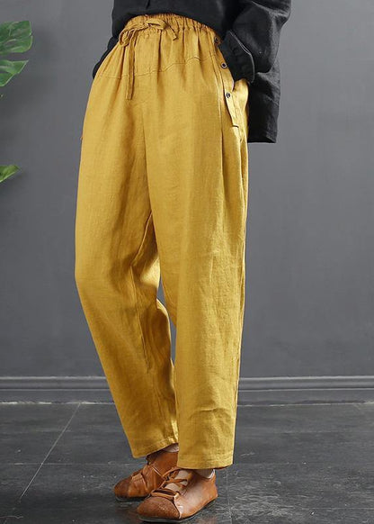 French Spring Wide Leg Pants Unique Yellow-print2 Inspiration Elastic Waist Wild Pants