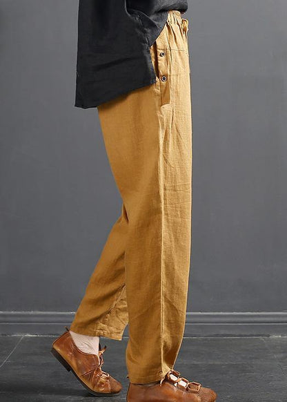 French Spring Wide Leg Pants Unique Yellow-print1 Inspiration Elastic Waist Wild Pants