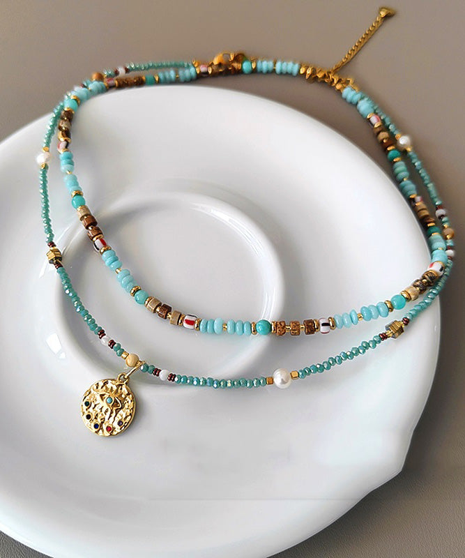 French Tianhe Stone Bead Light Titanium Steel Necklace Set