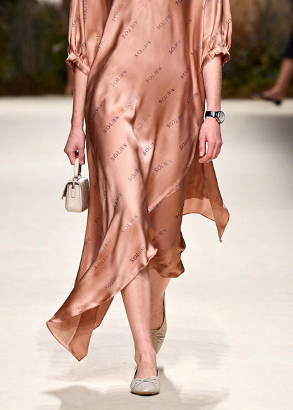 French V Neck Asymmetrical Silk Long Dress Summer