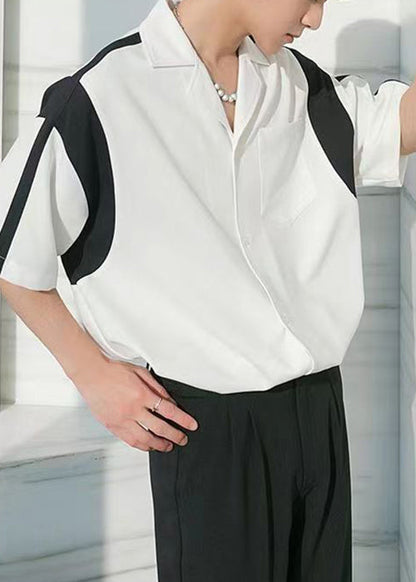 French White Button Pockets Cotton Shirt Short Sleeve