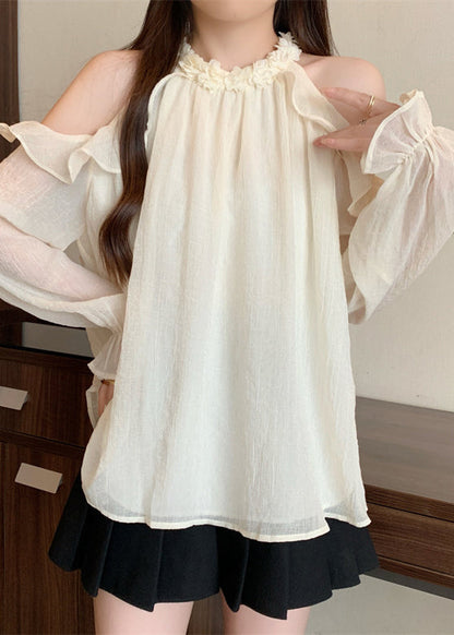 French White Cold Shoulder Chiffon Top Fall