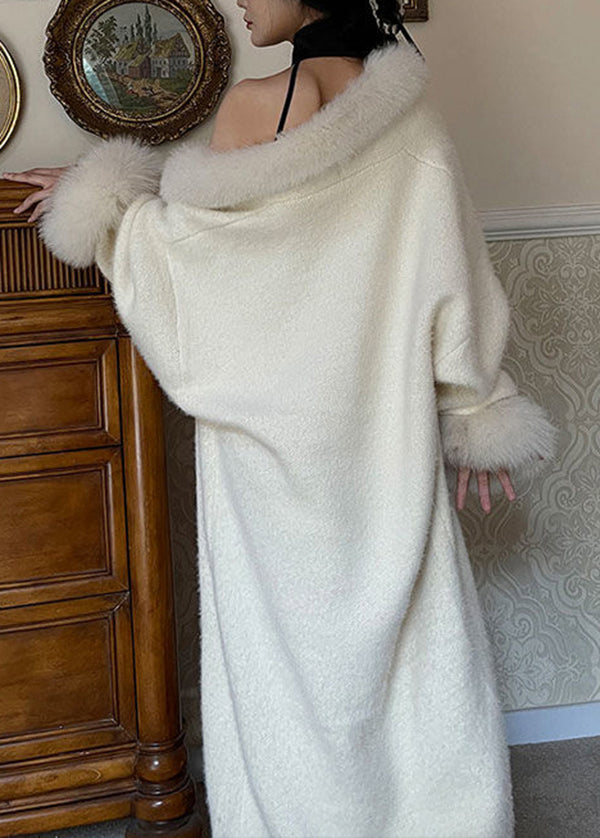 French White Fur Collar Faux Mink Velvet Cardigan Winter