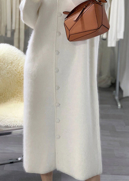 French White Puff Sleeve Button Patchwork Cotton Blend Coat Winter
