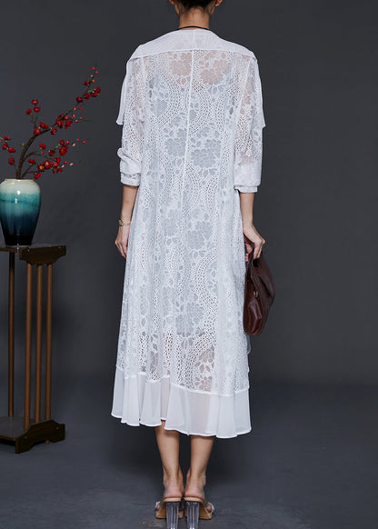 French White Ruffled Patchwork Lace Cardigan Summer