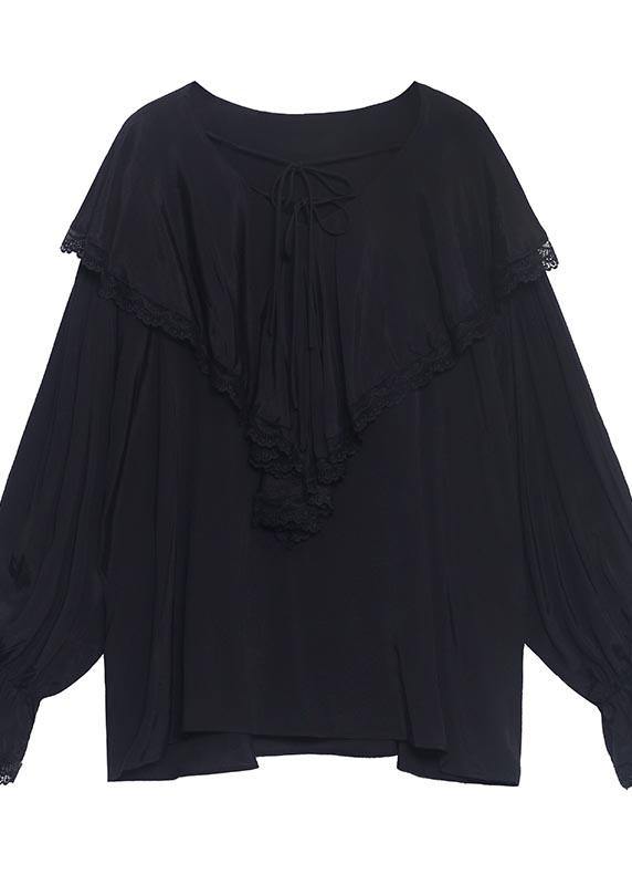 French White V Neck Patchwork Cotton Flare Sleeve Shirt Top