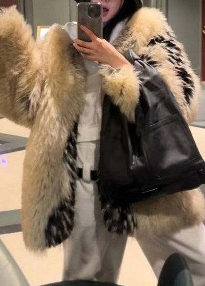 French Yellow Leather and Fur Coats Spring