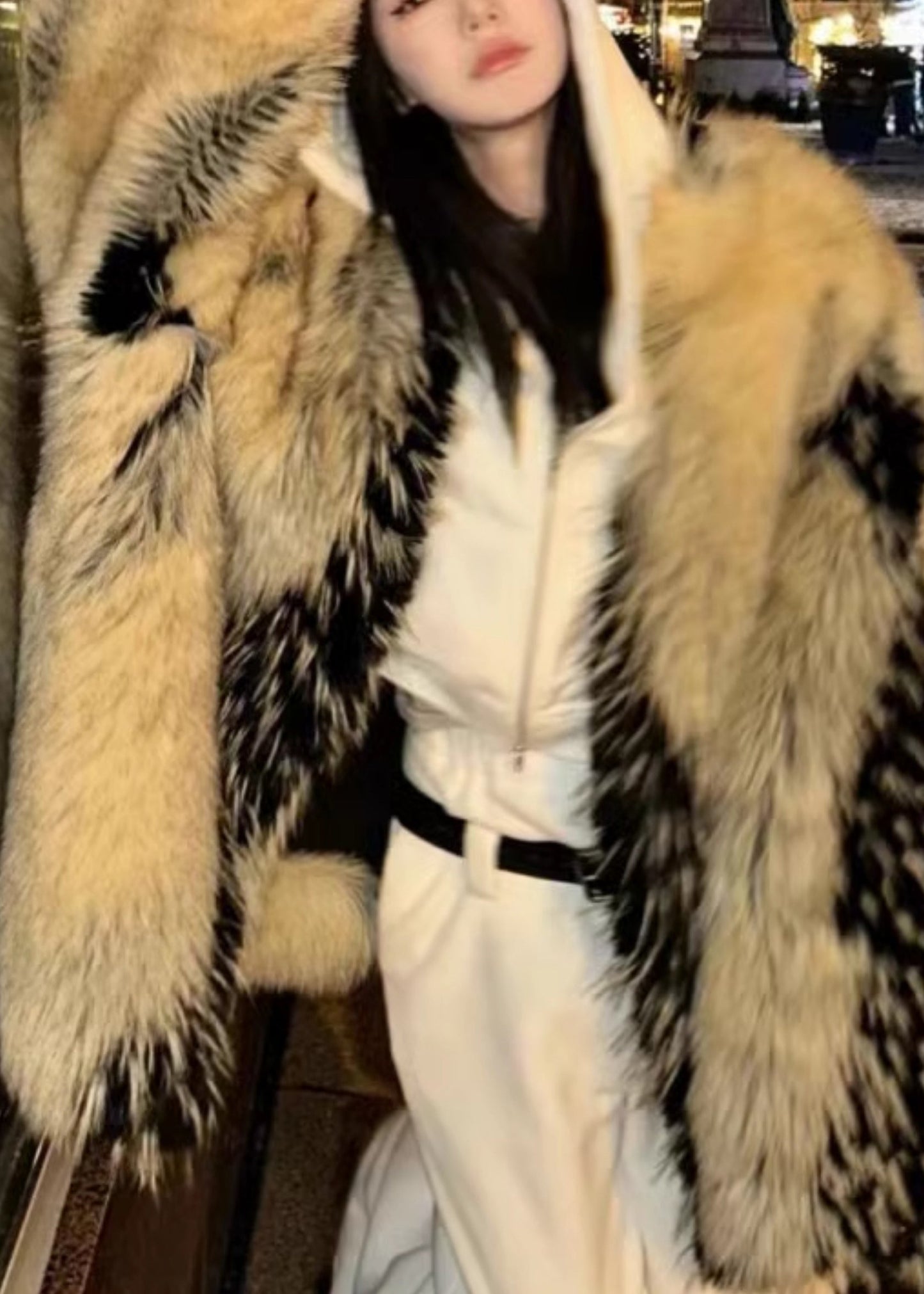 French Yellow Leather and Fur Coats Spring