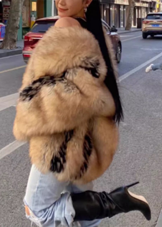 French Yellow Leather and Fur Coats Spring