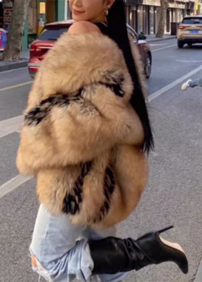 French Yellow Leather and Fur Coats Spring