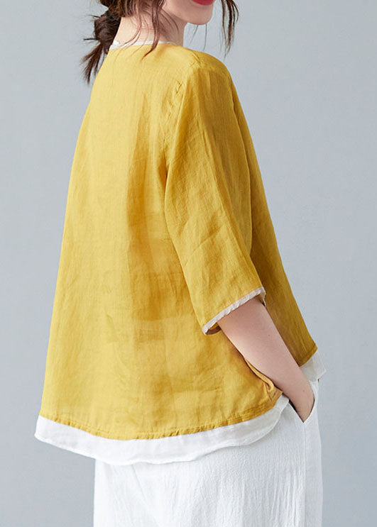 French White Flower V Neck Asymmetrical Design Shirt Spring