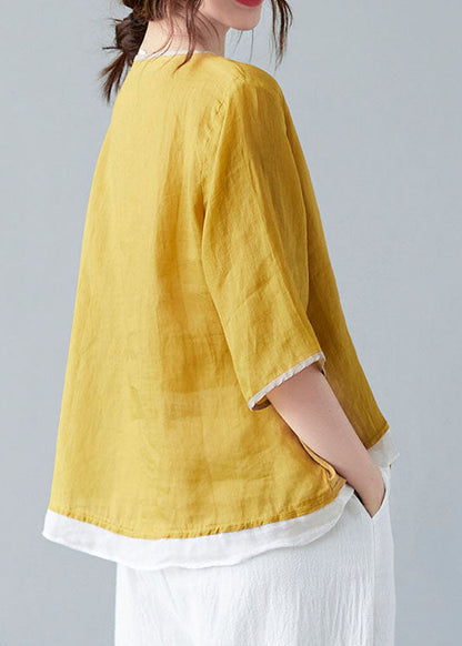 French White Flower V Neck Asymmetrical Design Shirt Spring