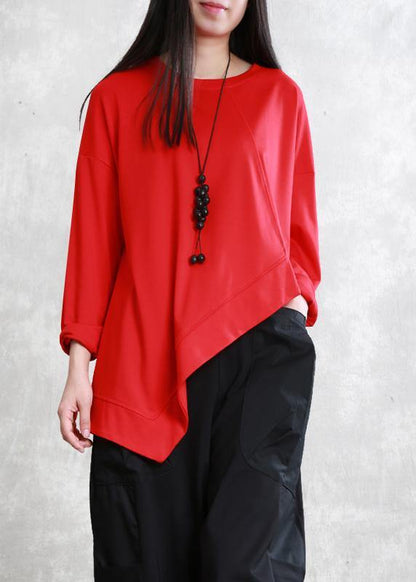 French asymmetric o neck cotton tunic pattern Neckline black top