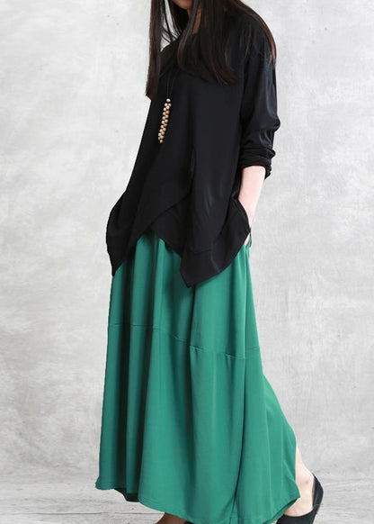 French asymmetric o neck cotton tunic pattern Neckline black top