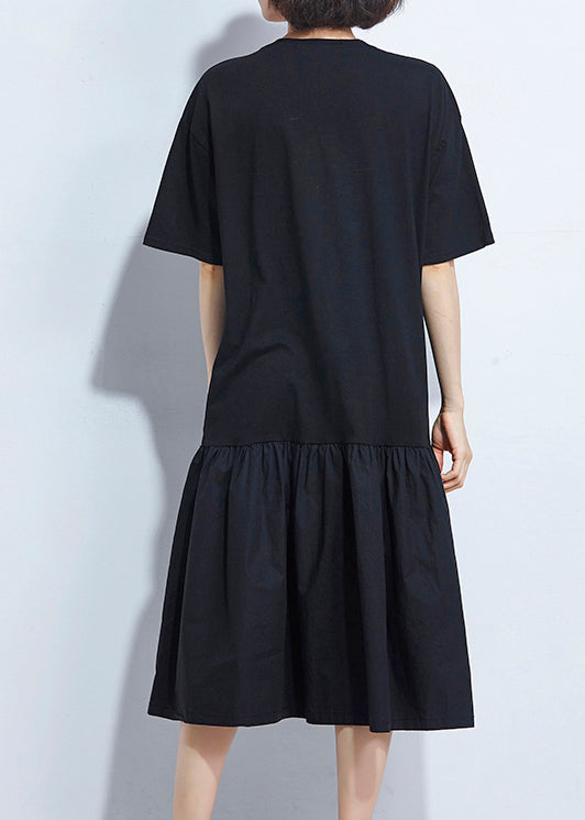 French Black Cotton Dresses Pakistani Neckline Cinched Dresses Summer Dress