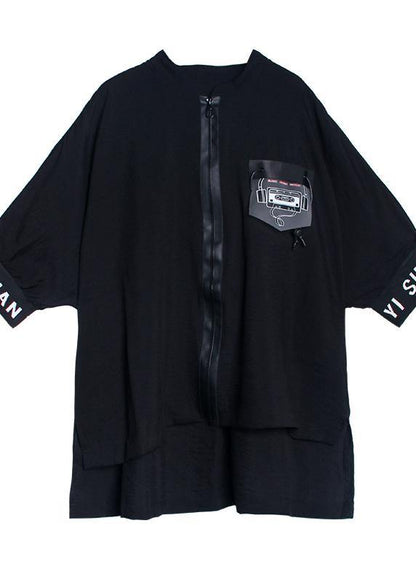French black clothes For Women zippered Batwing Sleeve Dresses tops