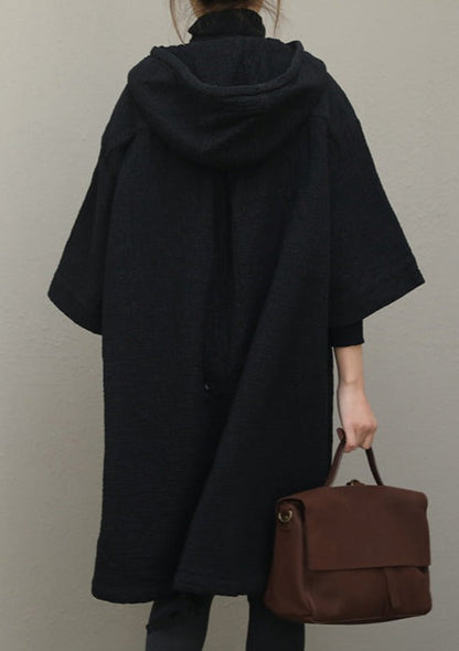 French Black Cotton Omychic Catwalk Hooded Half Sleeve Dresses