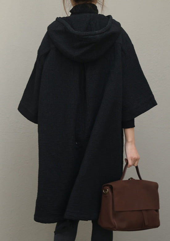 French Black Cotton Omychic Catwalk Hooded Half Sleeve Dresses