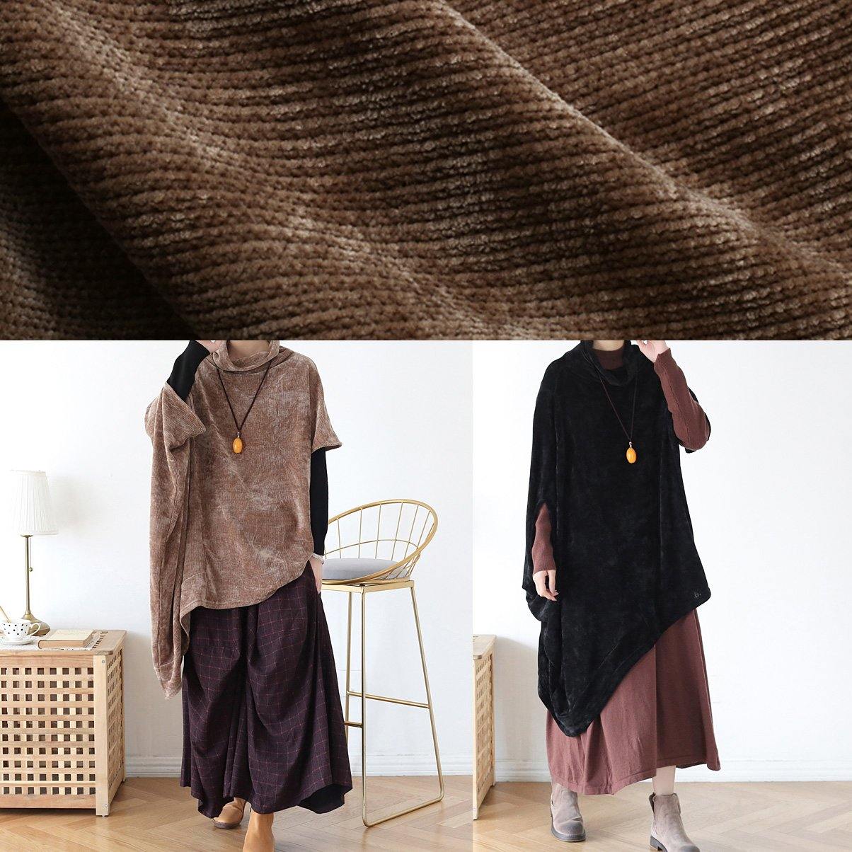 French black cotton clothes For Women high neck asymmetric daily blouse