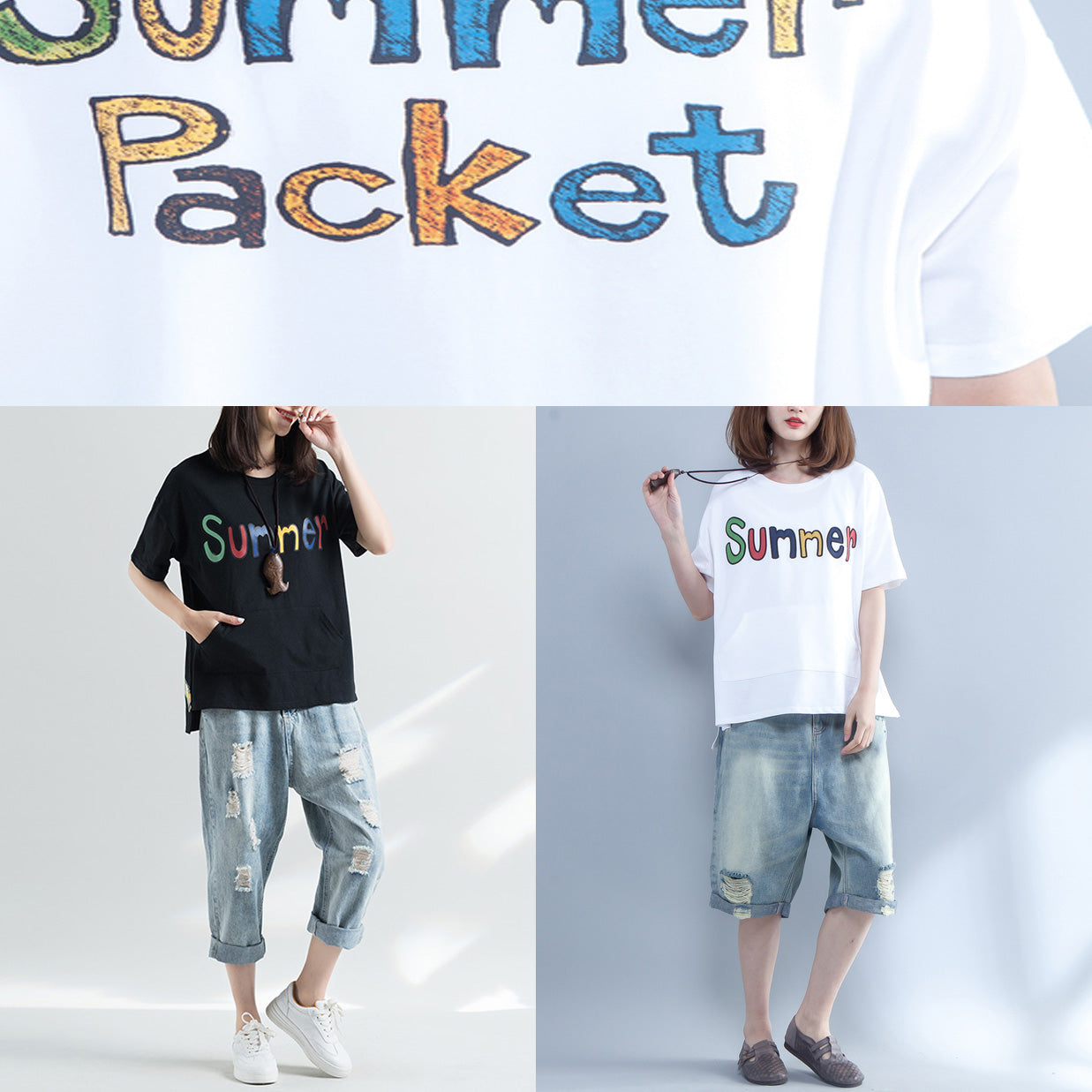 French Black Cotton Clothes for Stylish Work Outfits O Neck Letter Silhouette Top