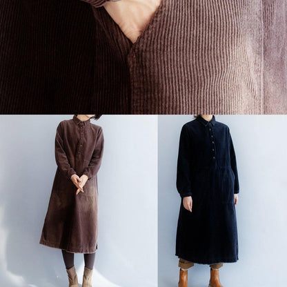 French Black Cotton Clothes Side Open Lapel Collar Dress