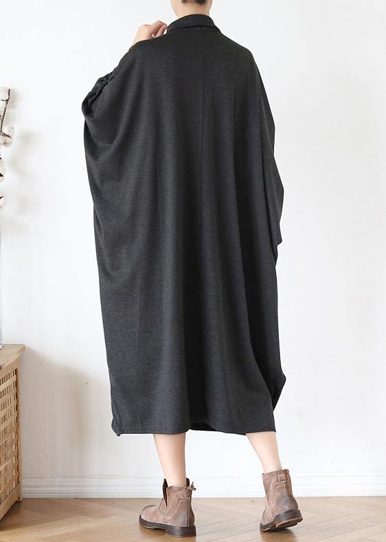 French Black Cotton Dresses Lapel Patchwork Fall Dress