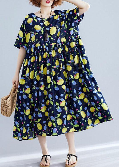 French Black Prints Linen Outfit High Waist Art Summer Dress