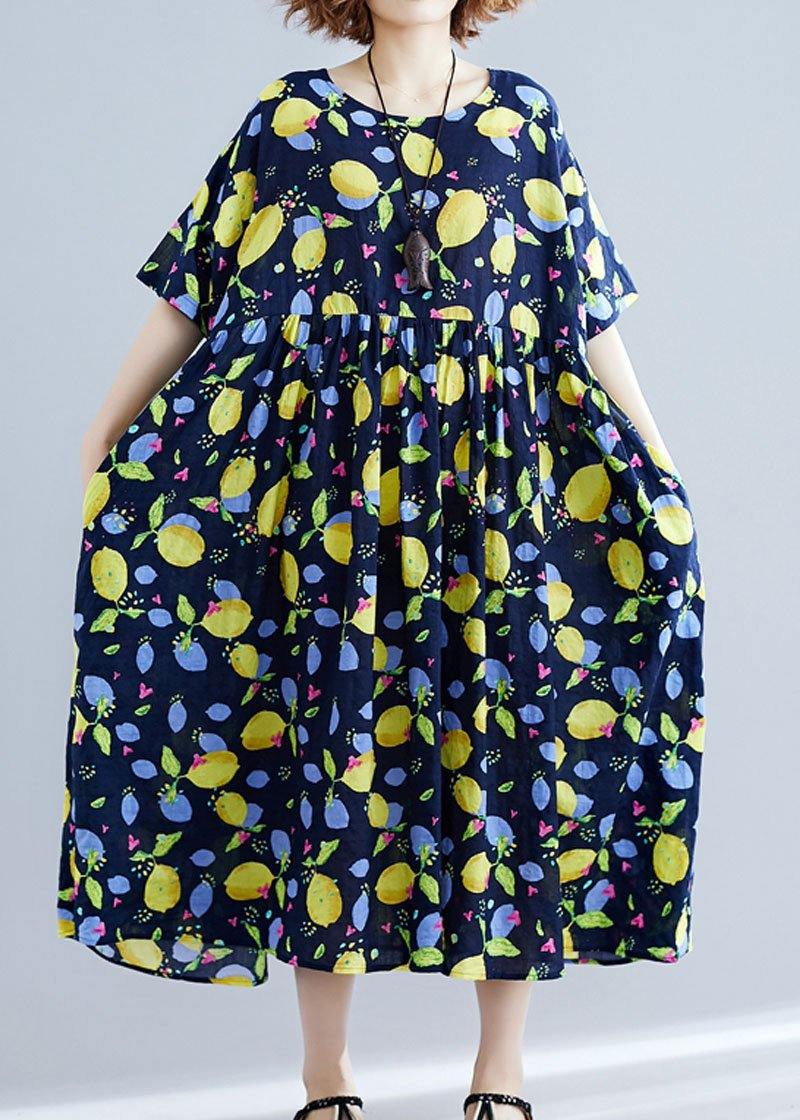 French Black Prints Linen Outfit High Waist Art Summer Dress