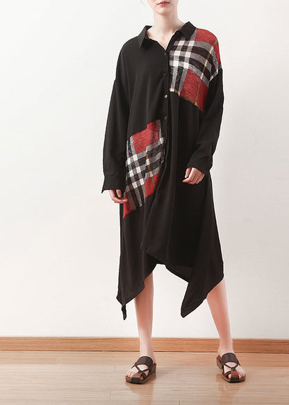 French Black Silk Dresses Indian Pattern Patchwork Kaftan Summer Dresses