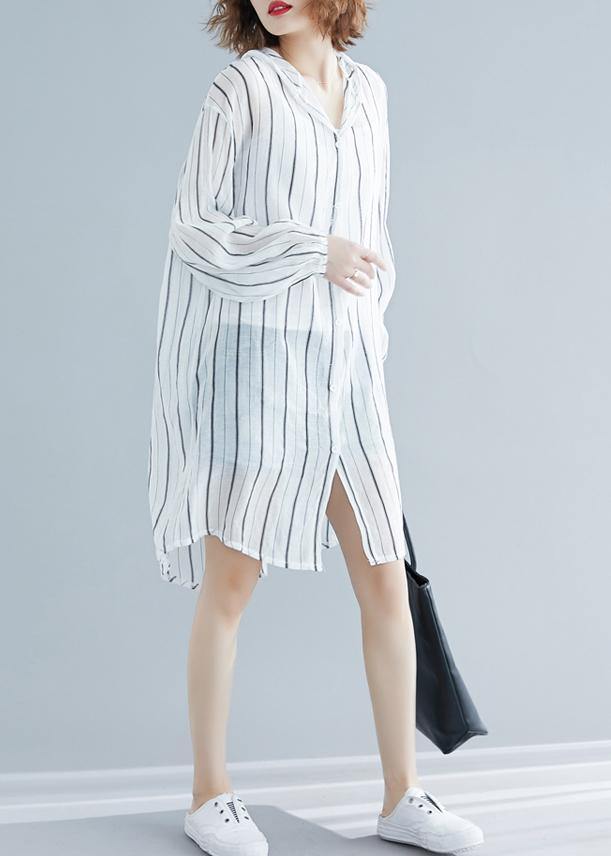 French Black Striped Chiffon Box Top Hooded Daily Summer Shirts