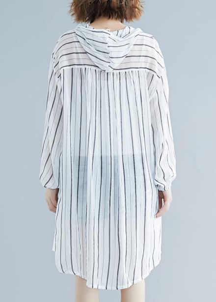 French Black Striped Chiffon Box Top Hooded Daily Summer Shirts