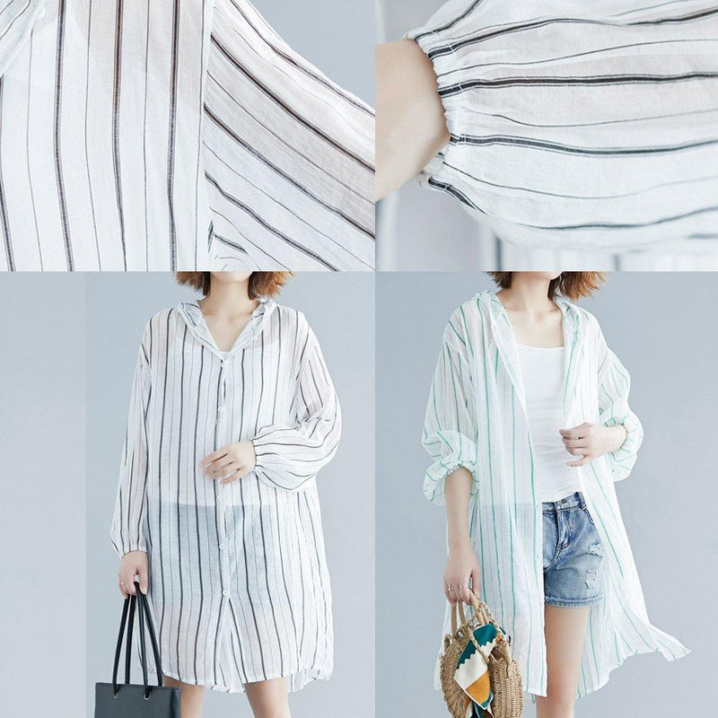 French Black Striped Chiffon Box Top Hooded Daily Summer Shirts