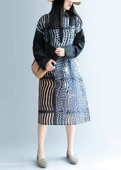 French Black Striped Clothes Lapel Patchwork Short Dress