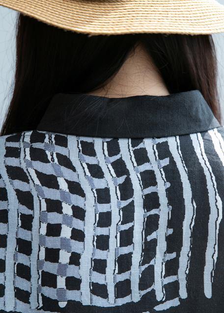 French Black Striped Clothes Lapel Patchwork Short Dress