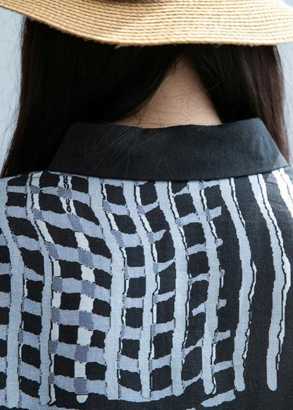 French Black Striped Clothes Lapel Patchwork Short Dress