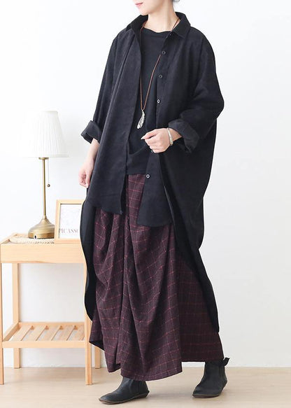 French Black Fine Trench Coat Sewing Lapel Low High Design Outwears