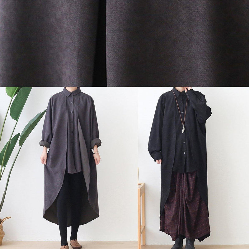 French Black Fine Trench Coat Sewing Lapel Low High Design Outwears