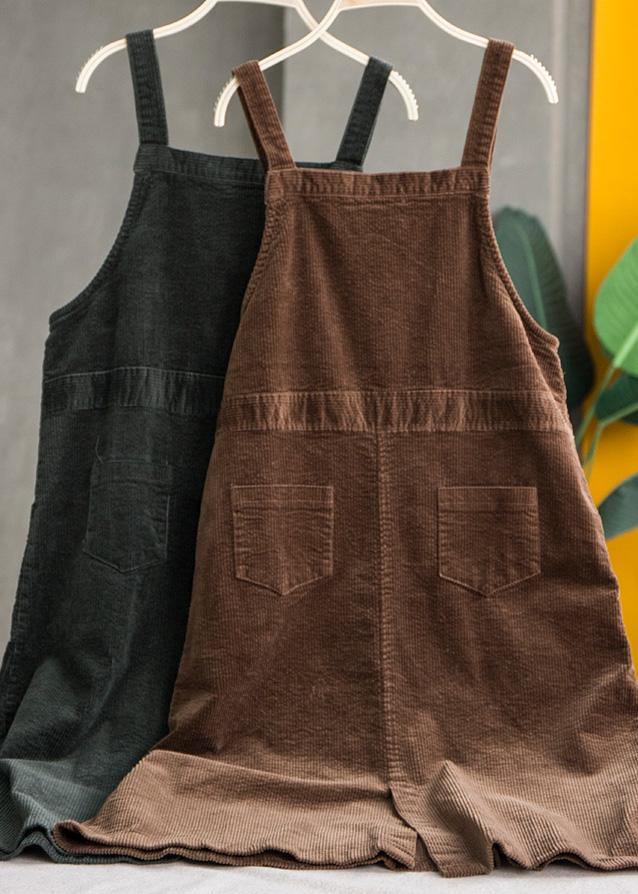 French Dark Gray Cotton Quilting Clothes Spaghetti Strap Pockets Maxi Dresses