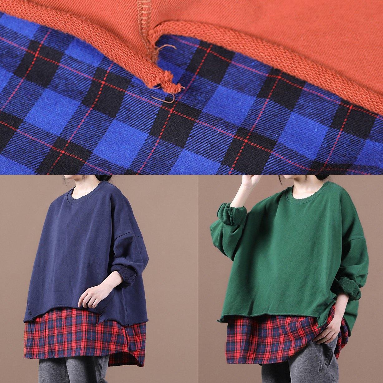 French brown blouses for women o neck patchwork Knee top