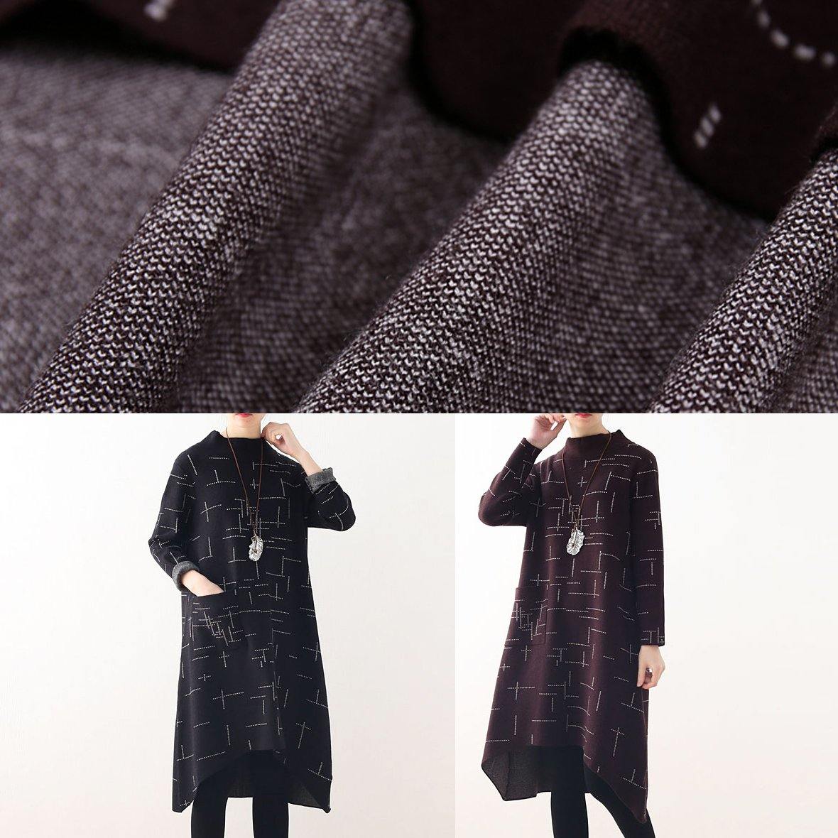 French Burgundy Plaid Clothes for High Neck Kaftan Fall Dress