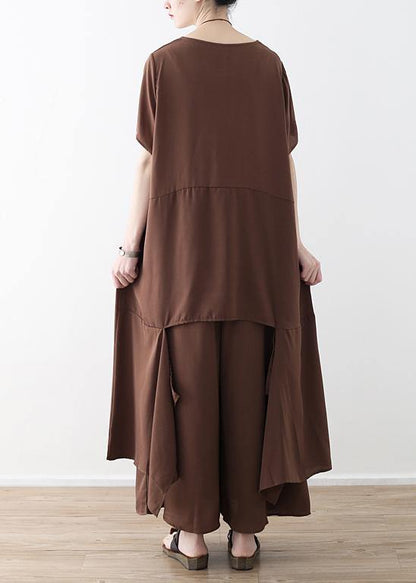 French Chocolate Catwalk Asymmetric Tops and Wide Leg Pants Loose Summer