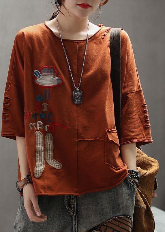 French Cotton Embroidery Letter Top Silhouette White Summer Drop Shoulder Sleeve T-shirt