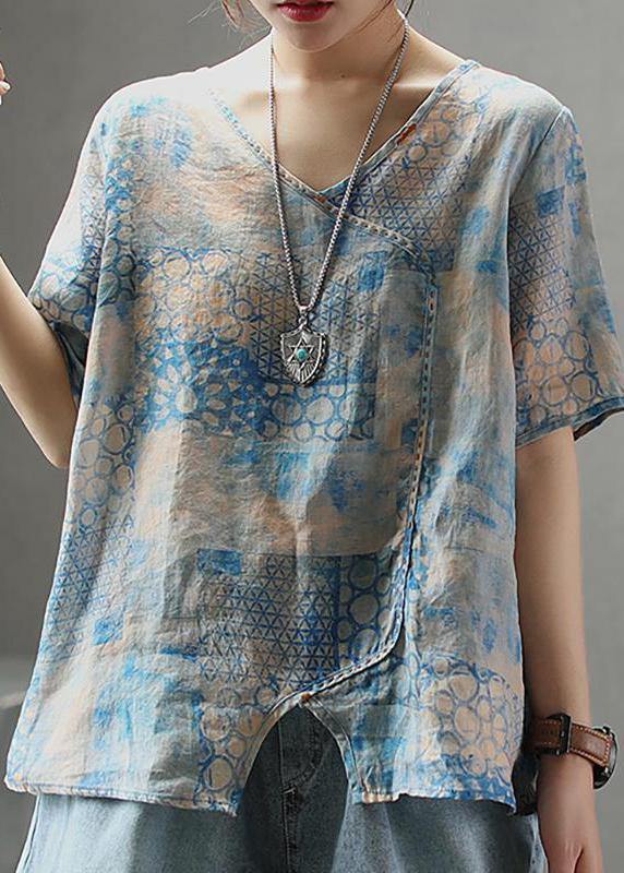 French Cotton Tunic Stylish Light and Loose Printed Cotton Linen T-shirt