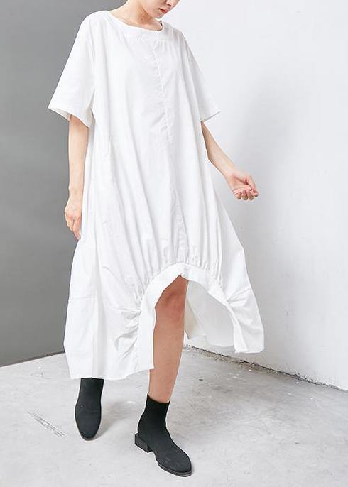 French Cotton Clothes Fine Irregular Cotton Short Sleeve Dress